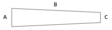 PVAバックの図。商品は伸ばすと台形状になっており、長辺の幅A、長さB、短辺の幅Cのそれぞれの長さによって品番が設定されている。