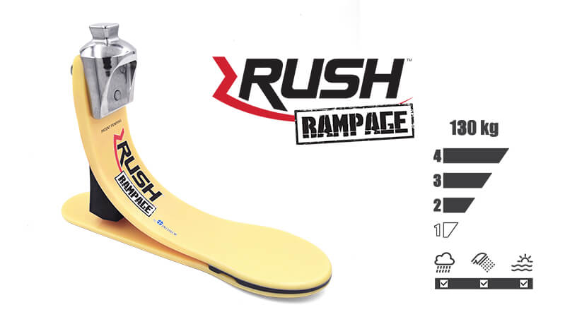 <b>ガラス繊維強化樹脂製足部</b><br>RUSH RAMPAGE