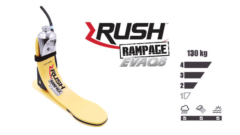 <b>ガラス繊維強化樹脂製足部</b><br>RUSH RAMPAGE EVAQ8